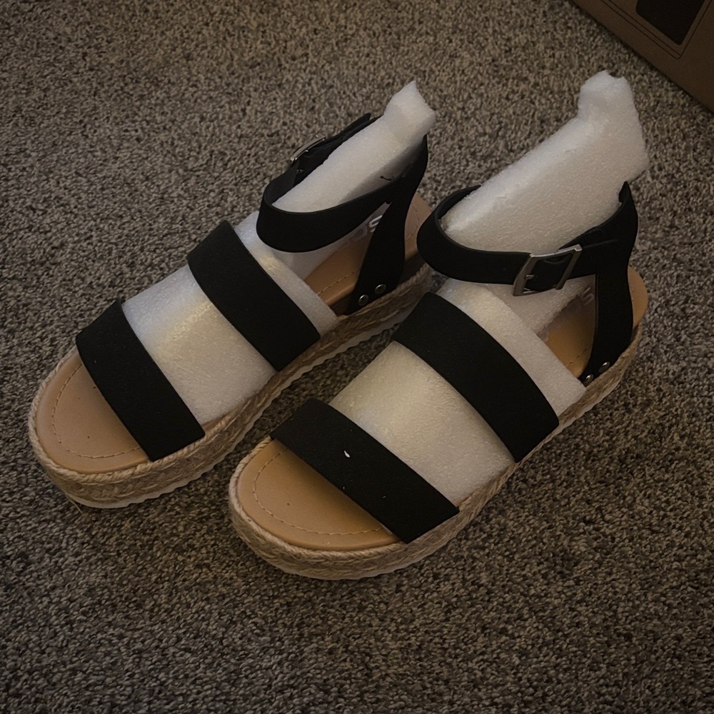 Black Strappy Espadrille Sandals